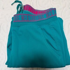 Med Couture Teal Scrub Pants with Pink Accents